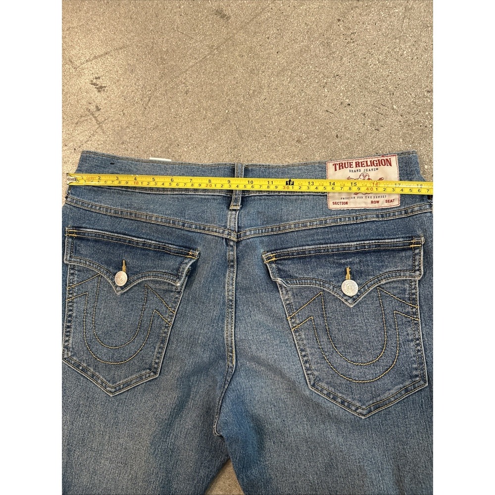 True Religion Jeans Mens Blue Sz 34x32 Geno Relaxed Slim World Tour Flap Pockets - Picture 8 of 8